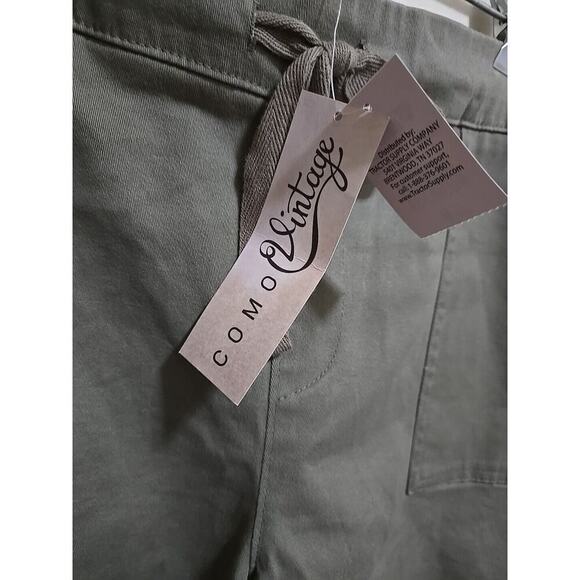 Como Vintage Women’s M Double Pocket Tie Front Cotton Shorts Cuffed Green - Picture 2 of 13